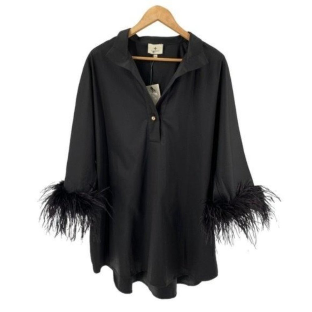 Tuckernuck | NEW Black Feather Willow Collared Women's Poplin Blouse Top Size L - Picture 5 of 13